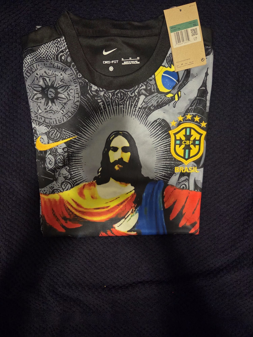 Nike Brasil Graphic Men's Shirt - Black with Red & Blue Graphic - Picture 7 of 7